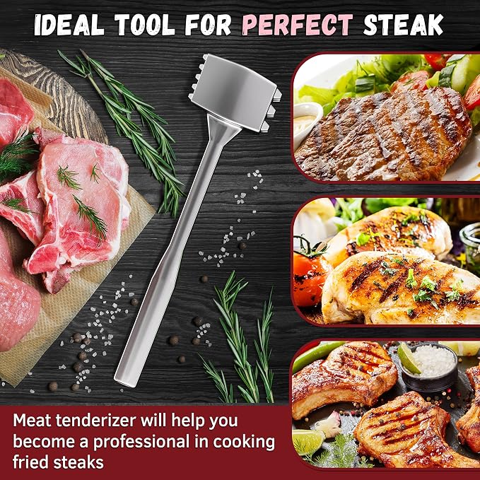 Meat Tenderizer 1 pcs Aluminium Mallet Dual-Sided - Tenderizer Tool Kitchen Pounder - Home Hammer for Tenderizing Ice Steak Stainless Veal & Chicken Safe Beater 1309479