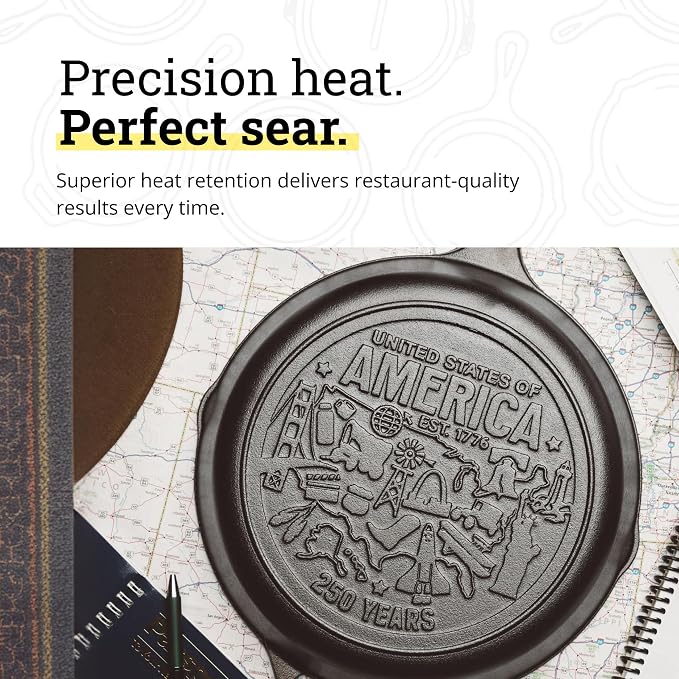 Lodge Pre-Seasoned Cast Iron Skillet, 10.25 Inches, USA Icons | Limited Edition Cast Iron Skillet for Oven, Stovetop, Grill & Campfire Cooking, Made in USA, PFAS-Free