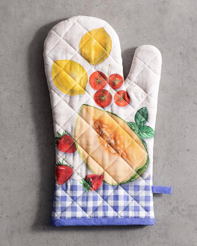 Maison d' Hermine 100% Cotton Oven Mitt & Pot Holder Set (7.5"x13" & 8"x8") | Heat Resistant BBQ Cooking Gloves with Loop Baking Grilling Kitchen Hotel Home Farmhouse Spring Summer - Gourmand