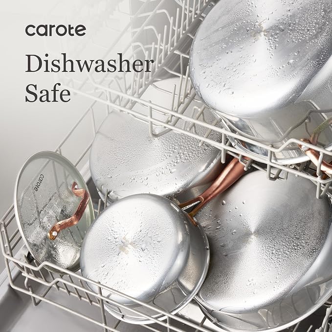 CAROTE 10" Tri-Ply Stainless Steel Frying Pan, Non-Toxic Egg Pan Omelet Pan, Oven Safe, Induction, Ceramic and Gas Cooktops Compatible, Polished Silver