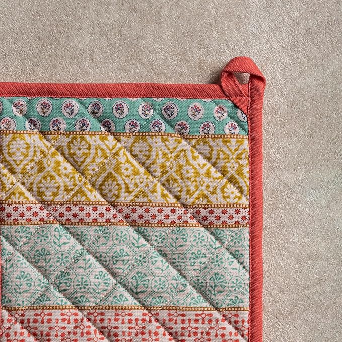 Maison d' Hermine Pot Holders 100% Cotton Potholders (8" x 8", Pack of 1) | Heat Resistant Hot Pads with Loop BBQ Cooking Baking Farmhouse Kitchen Handling Hot Pans Spring Summer - Provence