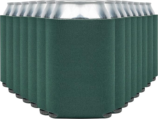 Blank Beer Can Coolers Sleeves (14-Pack) Soft Insulated Beer Can Cooler Sleeves - HTV Friendly Plain Can Sleeves for Beer Cans & Bottles - Blanks for Vinyl Projects & Wedding Favors (Forest Green)