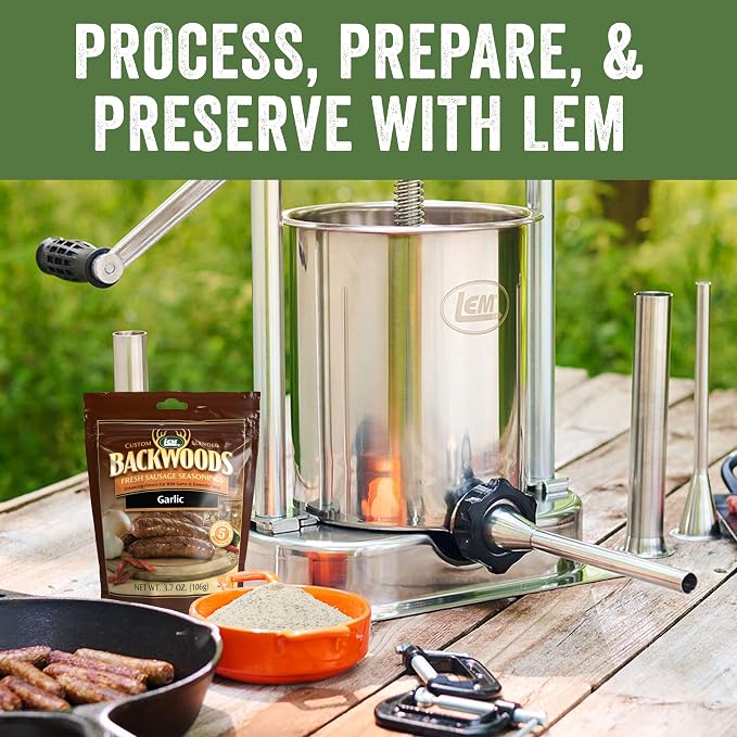 LEM Products Backwoods Garlic Fresh Sausage Seasoning, 12 oz Packet | Pre-Measured Seasoning for Wild Game and Domestic Meat, Seasons Up to 25 Pounds of Meat for Homemade Sausages