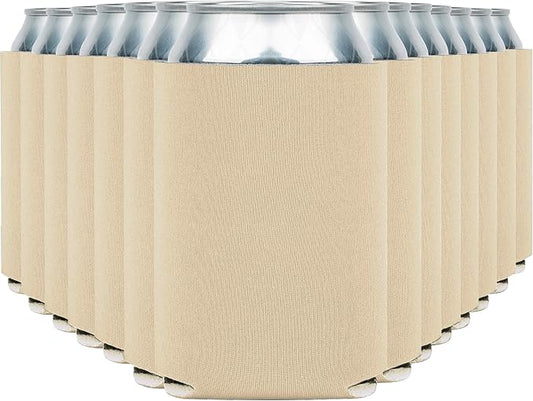 Blank Beer Can Cooler Sleeves (60-Pack) Soft Insulated Beer Can Coolies - HTV Friendly Blank Koolies in Bulk for Beer Cans & Bottles - Coolie Blanks for Vinyl Projects & Wedding Favors (Sand)