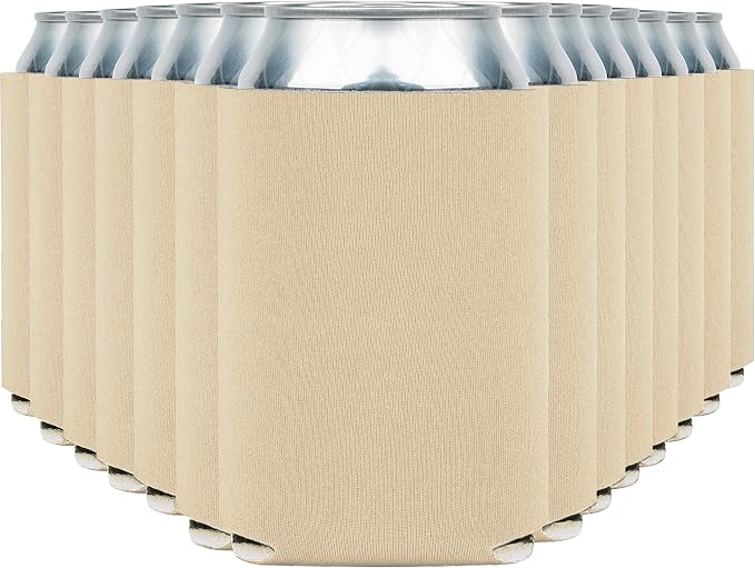 Blank Beer Can Coolers Sleeves (30-Pack) Soft Insulated Beer Can Coolies - HTV Friendly Plain Koolies in Bulk for Beer Cans & Bottles - Coolie Blanks for Vinyl Projects & Wedding Favors (Sand)