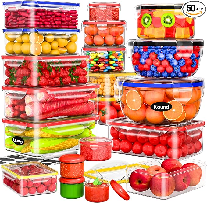RockBerry 40 PCS Food Storage Containers with Lids (20 Boxes-20 Lids) | Airtight- Plastic Stackable Container for Pantry Kitchen Organization-Microwave Dishwasher,Freezer Safe 100% Leak Proof