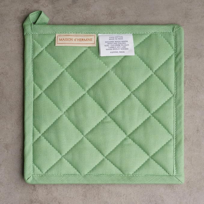 Maison d' Hermine Pot Holders 100% Cotton Potholders (8" x 8", Pack of 2) | Heat Resistant Hot Pads with Loop BBQ Cooking Baking Farmhouse Kitchen Handling Hot Pans Spring Summer - Botanical Fresh