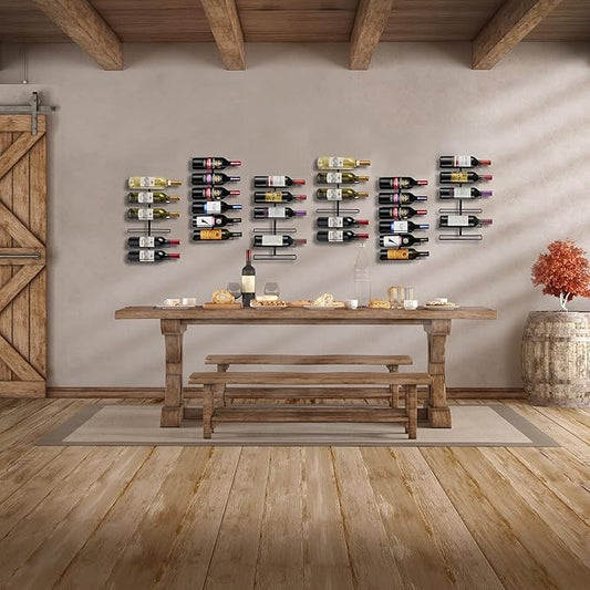 Sorbus Wall Mount Wine Rack – Holds 6 Bottles – Black Metal Wine Bottle Holder for Wall, Modern Wine Rack for Home Bar, Kitchen