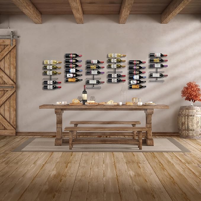 Sorbus Wall Mount Wine Rack – Holds 6 Bottles – Black Metal Wine Bottle Holder for Wall, Modern Wine Rack for Home Bar, Kitchen