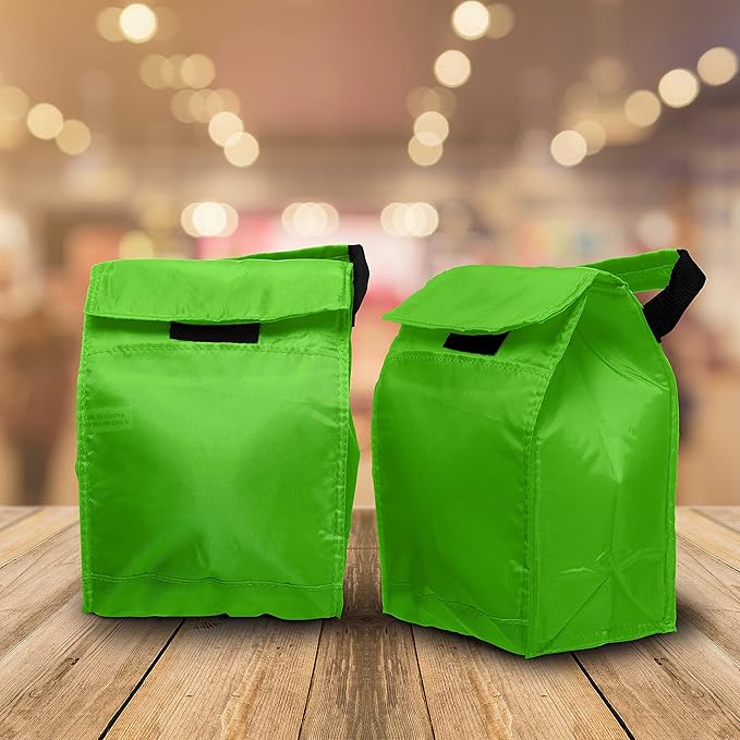 DISCOUNT PROMOS 10 Hook and Loop Insulated Lunch Bags Set - Polyester, Durable, Vibrant, Reusable - Green