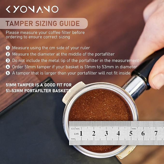 KYONANO Espresso Tamper 51mm - Coffee Tamper with Dalbergia Odorifera Handle - Espresso Press Hand Tamp PLUS Free Milk Frothing Pitcher 12oz/350ml, Silicone Tamper Mat - Fits 51mm Delonghi Portafilter