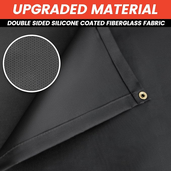 2 Pack Welding Blanket, 4x6ft Silicone Coated Fiberglass Insulation Blanket with Brass Grommets, Welding Curtain for Industrial Welding Cutting, Multi-use Fireproof Blanket for Smoker Grill