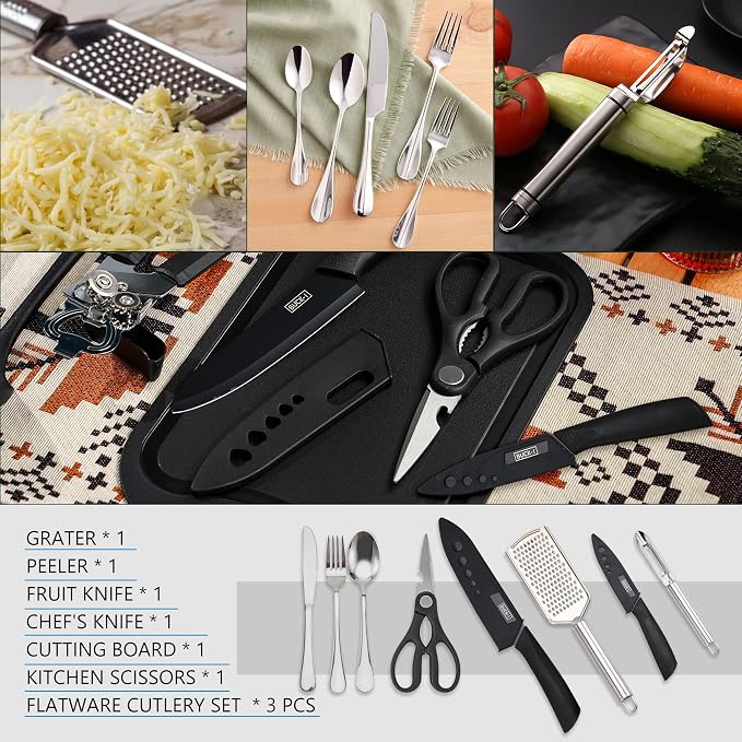 Wesqunie Camping Cookware Cooking Utensils Set - 25Pcs Camp Kitchen Essentials Kit, Portable Outdoor Camper Gear Accessories, Overland Equipment for RV Picnic Grill | Portable Camping Essentials, Stainless Steel Cookware Kit, Compact Storage for Camper...