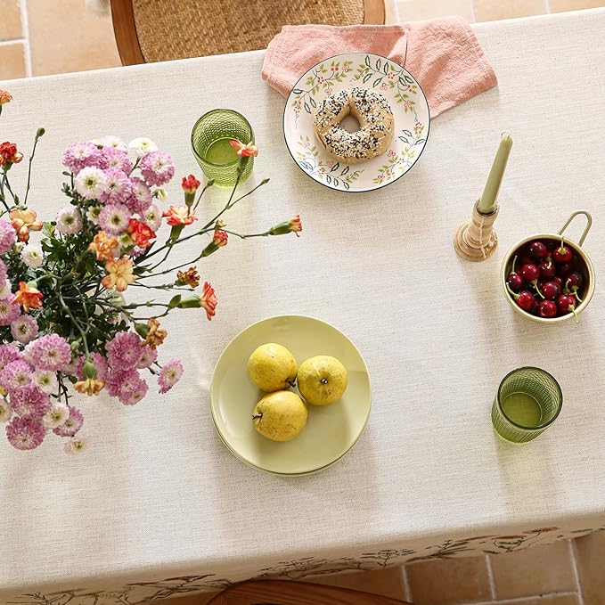 ISAENNE Designer Off White Linen Small Square Tablecloth,Floral Elegant Table Cloth,Stain Resistant Vintage Decor Tablecloths for Dining Thanksgiving Kitchen Christmas,55"*55"-Serenity G