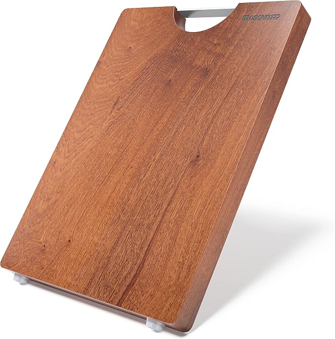 Brosisincorp Sapele Wood Cutting Board One Piece No Glue 14.17"L*9.45"W | Real Solid Whole Single Hardwood, Pre-Oiled Non Toxic No Joint, Reversible Heavy Duty Thick, Edge Grain Without Juice Grooves