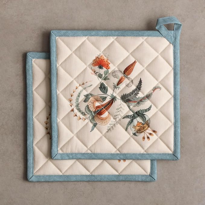 Maison d' Hermine Pot Holders 100% Cotton Potholders (8" x 8", Pack of 2) | Heat Resistant Hot Pads with Loop BBQ Cooking Baking Hotel Kitchen Handling Hot Pans Thanksgiving Christmas - Dalida
