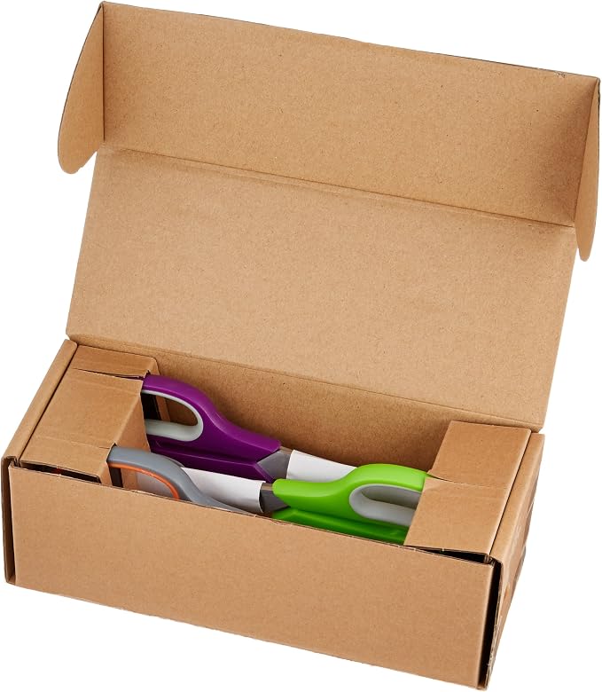 Amazon Basics Multipurpose Stainless Steel Scissors for Office, Crafts, Right/Left Handed, Comfort Grip, PVD Coated, 3-Pack, Multicolor