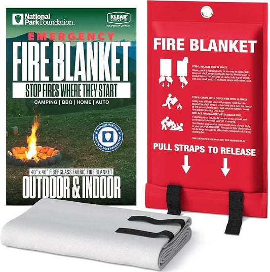 Emergency Fire Blanket, 40x40 UM9 Fiberglass, Rated to 1076°F, Smothers Kitchen, Home, RV & Camping Fires, Fire Suppression Blanket, National Park Foundation Partner - Fiberglass 1-Pack