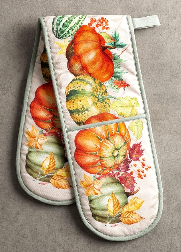 Maison d' Hermine Double Oven Mitts 100% Cotton Double Oven Glove (7"x35") | Heat Resistant BBQ Cooking Gloves with Loop Baking Kitchen Home Hotel Farmhouse Thanksgiving Christmas - Lumina
