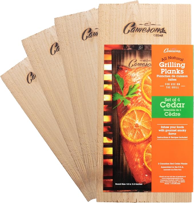 Camerons Cedar Grilling Planks - 4 Pack (5.5"x11.5") - Premium Natural Cedar Wood - Easily Infuse Smoky Flavor into BBQ Salmon, Fish, Meat, Veggies, and More - Sourced in the USA - Grilling Gift Idea
