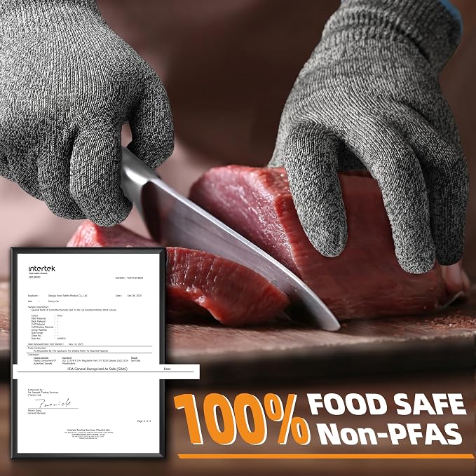 Schwer ANSI A6 Cut Resistant Gloves, Food Grade Cutting Gloves for Kitchen Food Prep, Mandoline Gloves for Meat Cutting, Oyster Shucking, Knife Proof, Wood Carving, CR1401,150Pairs, S