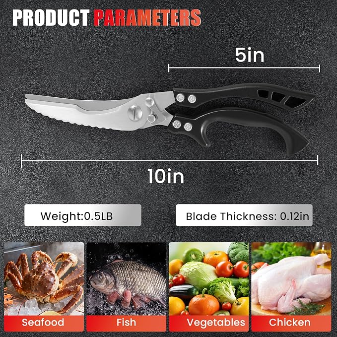 ANDONG Heavy Duty Kitchen Scissors, Professional Poultry Shears, Cooking Utensils, Black