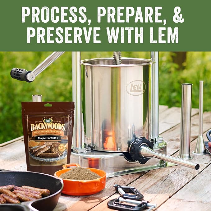 LEM Products Backwoods Maple Breakfast Fresh Sausage Seasoning, 13.5 oz | Pre-Measured Seasoning for Wild Game and Domestic Meat, Seasons Up to 25 Pounds of Meat for Homemade Patties and Sausages