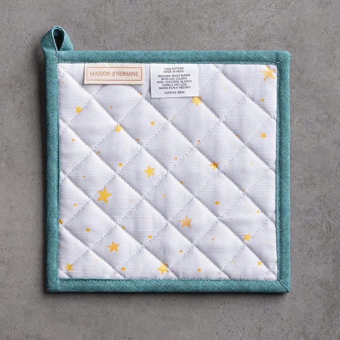 Maison d' Hermine Pot Holders 100% Cotton Potholders (8" x 8", Pack of 2) | Heat Resistant Hot Pads with Loop BBQ Cooking Baking Hotel Kitchen Handling Hot Pans Thanksgiving Christmas - Neige de Noel
