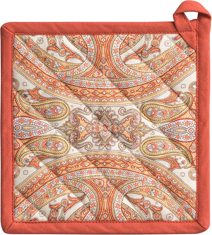 Maison d' Hermine Pot Holders 100% Cotton Potholders (8" x 8", Pack of 1) | Heat Resistant Hot Pads with Loop BBQ Cooking Baking Hotel Kitchen Handling Hot Pans Thanksgiving Christmas - Kashmir Paisley