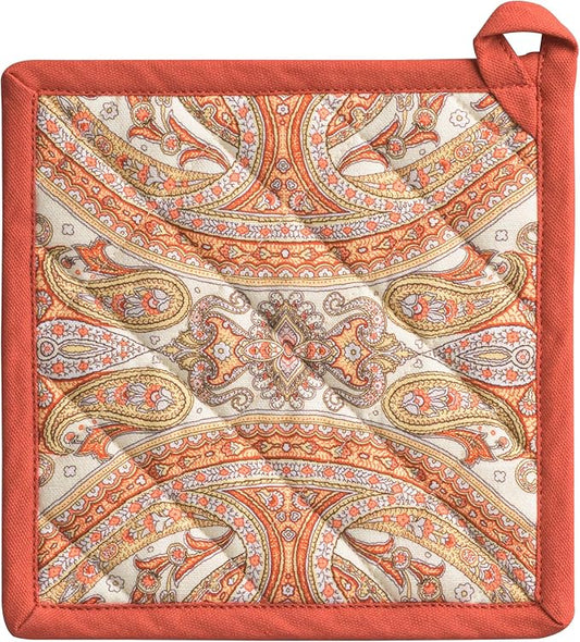 Maison d' Hermine Pot Holders 100% Cotton Potholders (8" x 8", Pack of 1) | Heat Resistant Hot Pads with Loop BBQ Cooking Baking Hotel Kitchen Handling Hot Pans Thanksgiving Christmas - Kashmir Paisley