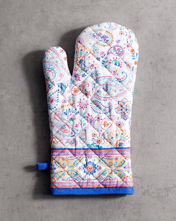 Maison d'Hermine Oven Gloves 100% Cotton Oven Mitt (7" x 13", Pack of 1) | With Loop Heat Resistant BBQ Cooking Gloves Baking Grilling Kitchen Handling Hot Pans Spring Summer - Indian Floral