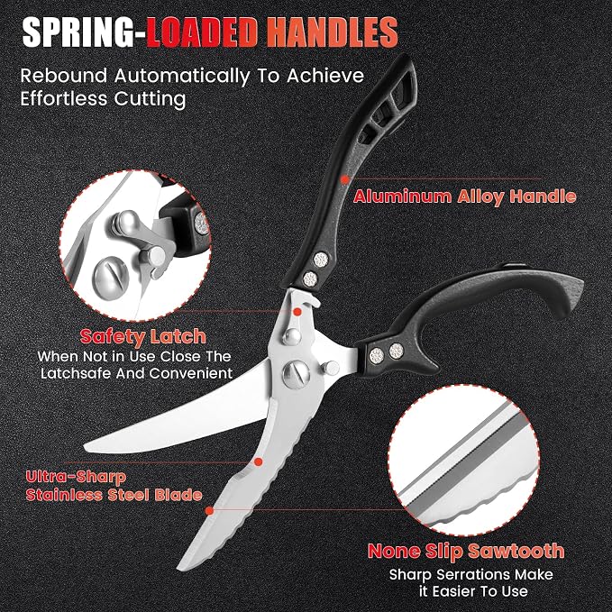 ANDONG Heavy Duty Kitchen Scissors, Professional Poultry Shears, Cooking Utensils, Black