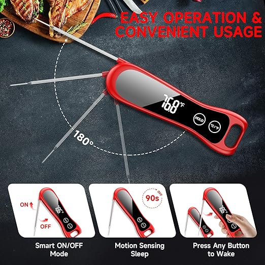 2025 Upgraded Meat Thermometer Digital-1 Second Instant Read Food Thermometer with Large LED Display-IP67 Waterproof Kitchen Thermometer for Grilling and Cooking for Oven, BBQ, Smoker, Candy, Turkey