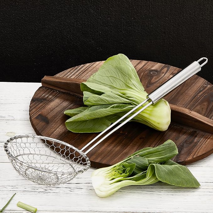 Stainless Steel Spider Strainer Asian Kitchen Mesh Wok Strainer Wire Food Cooking Skimmer Basket, 6-Inch, Hand-Made
