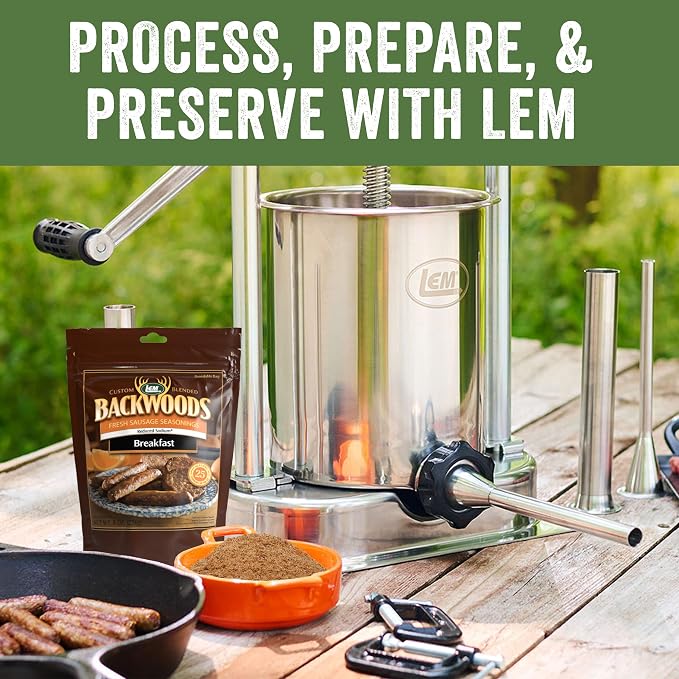 LEM Products Backwoods Reduced Sodium Breakfast Sausage Seasoning, 8 oz | Pre-Measured Seasoning for Wild Game and Domestic Meat, Seasons Up to 25 Pounds of Meat for Homemade Patties and Sausages