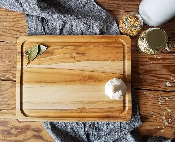 Lipper International Teak Wood Edge Grain Kitchen Cutting and Serving Board, Large, 16" x 12" x 3/4"