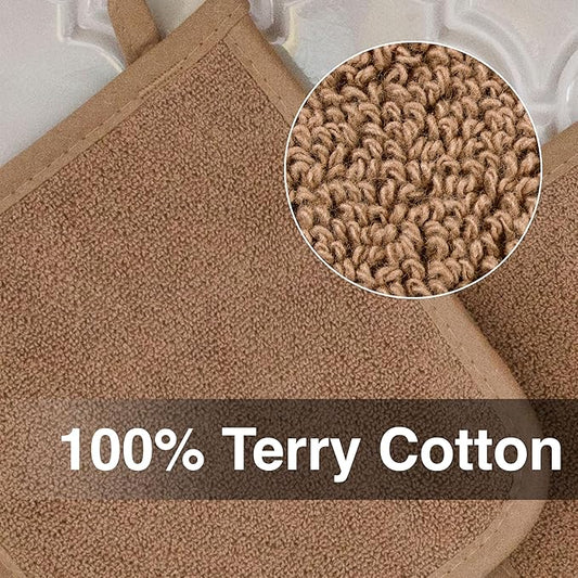 RITZ Terry Potholder & Hot Pad: Unparalleled Heat Resistant, Durable 100% Cotton – Ergonomically Designed for Optimal Grip – Easy-Care Machine Washable – 2-Pack, Mocha