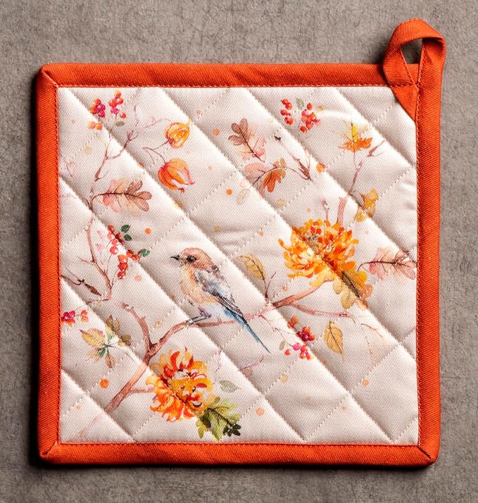 Maison d' Hermine Pot Holders 100% Cotton Potholders (8" x 8", Pack of 2) | Heat Resistant Hot Pads with Loop BBQ Cooking Baking Hotel Kitchen Handling Hot Pans Thanksgiving Christmas - Kelim - Prairie
