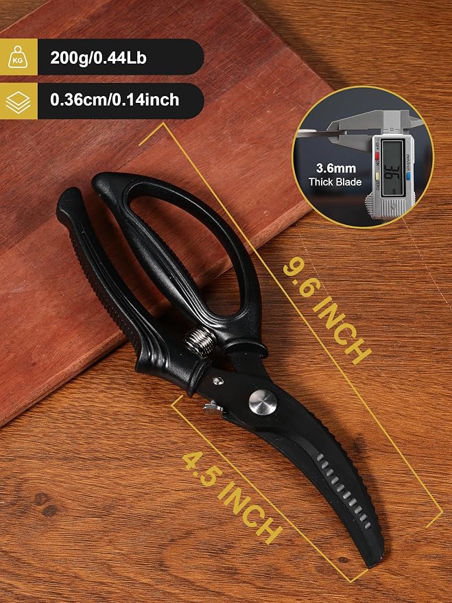 Poultry Shears, Kitchen Shears with Spring Loaded, Heavy Duty Poultry Scissors for Meat, Chicken,Turkey, Anti-Slip Handle,Safety Lock,Dishwasher Safe(Black)