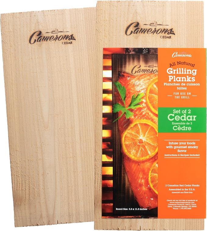 Camerons Cedar Grilling Planks - 2 Pack (5.5"x11.5") - Premium Natural Cedar Wood - Easily Infuse Smoky Flavor into BBQ Salmon, Fish, Meat, Veggies, and More - Sourced in the USA - Grilling Gift Idea