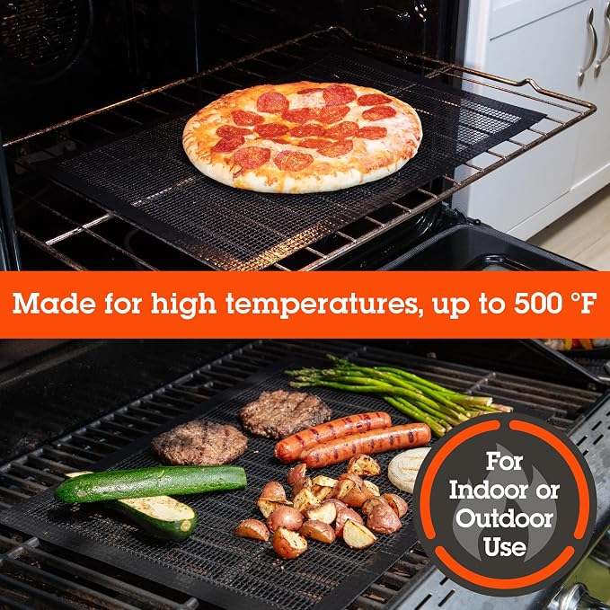 Camerons Grilling Mesh 2 Pack (13.25"x18") - Heavy Duty 100% Non-Stick Reusable Cooking Mesh - Use in Outdoor BBQ Grill & Indoor Oven - Heat Safe up to 500° F - Barbecue Grilling Gift for Fathers Day