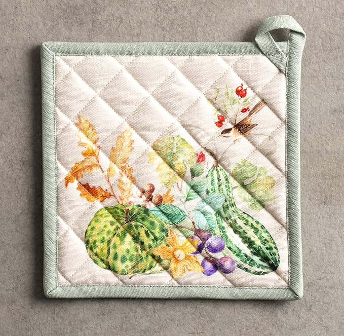 Maison d' Hermine Pot Holders 100% Cotton Potholders (8" x 8", Pack of 2) | Heat Resistant Hot Pads with Loop BBQ Cooking Baking Hotel Kitchen Handling Hot Pans Thanksgiving Christmas - Lumina