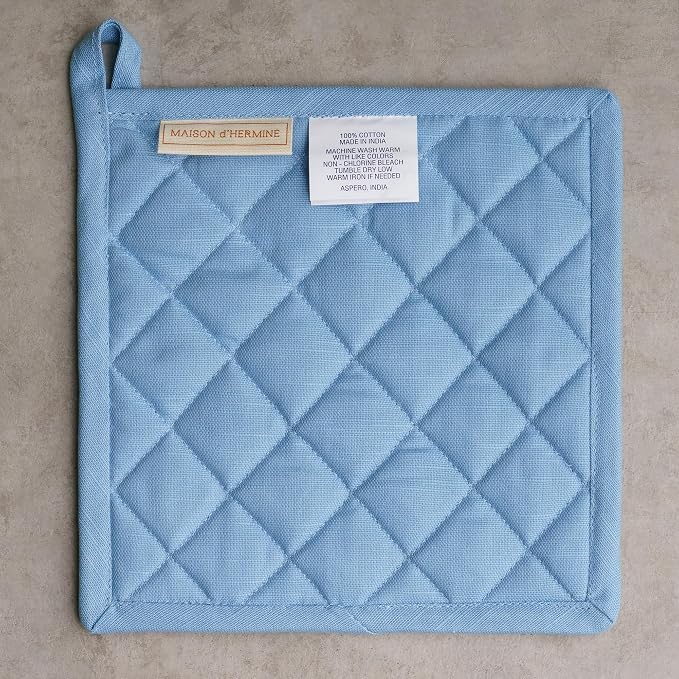 Maison d' Hermine Pot Holders 100% Cotton Potholders (8" x 8", Pack of 1) | Heat Resistant Hot Pads with Loop BBQ Cooking Baking Farmhouse Kitchen Handling Hot Pans Spring Summer - Fleurs De Mai