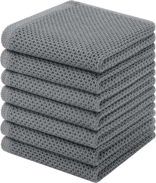 Homaxy 100% Cotton Waffle Weave Kitchen Dish Cloths, 7-Pack, Grey | 12 x 12 Inches, Ultra Soft Absorbent Dish Towels, Quick Drying Dish Rags with Hanging Loop