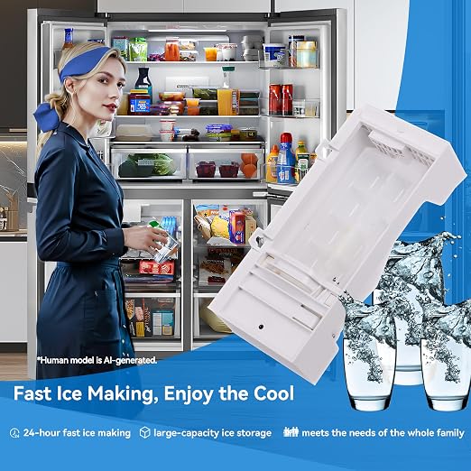 W11455232 W11397137 Refrigerator Ice Maker Kit for Whirlpool with Ice Tong | Durable Material Offers OEM Quality & Fast Ice, A 20-min Easy DIY Fix Makes Your Refrigerator Party-ready for Cold Drinks