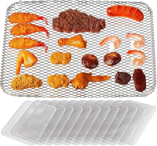 Mifoci 30 Pcs Disposable Grill Topper 16x12 Inch Mesh Mat Disposable Pans Sheets Non Stick Aluminum Grill Grates Liners for Outdoor Grills Cooking Grid Grates Pad for BBQ Camping Picnics Meat