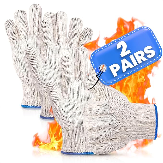 2 Pairs Oven Glove Set – 9.5" Aramid Fibre Cooking Gloves Heat Resistant, Non-Slip BBQ Hand Protector for Baking, Frying & Smoker – Reusable Grill Gloves Heat Proof for Men for Safe Cooking & Grilling