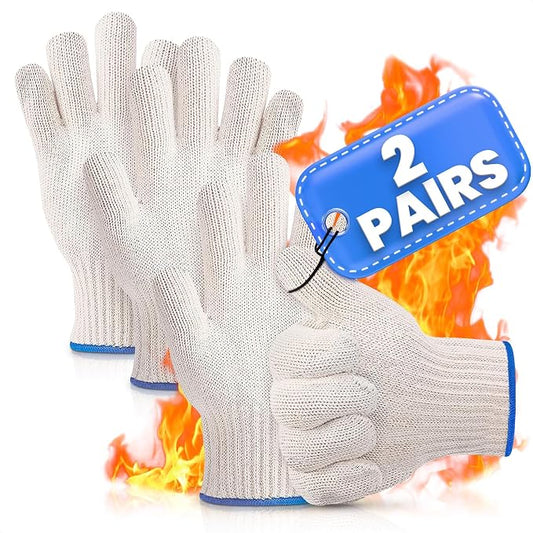 2 Pairs Oven Glove Set – 9.5" Aramid Fibre Cooking Gloves Heat Resistant, Non-Slip BBQ Hand Protector for Baking, Frying & Smoker – Reusable Grill Gloves Heat Proof for Men for Safe Cooking & Grilling