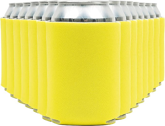Blank Beer Can Cooler Sleeves (110-Pack) - Soft Insulated Coolies, HTV Friendly Koolies in Bulk for Cans & Bottles - Coolie Blanks for Vinyl Projects & Wedding Favors (Yellow)