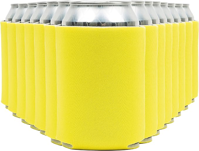 Blank Beer Can Cooler Sleeves (60-Pack) Soft Insulated Beer Can Coolies - HTV Friendly Blank Koolies in Bulk for Beer Cans & Bottles - Coolie Blanks for Vinyl Projects & Wedding Favors (Yellow)